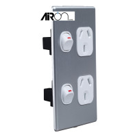 Slimline Double Powerpoint 10A Vertical Cover - Aluminium
